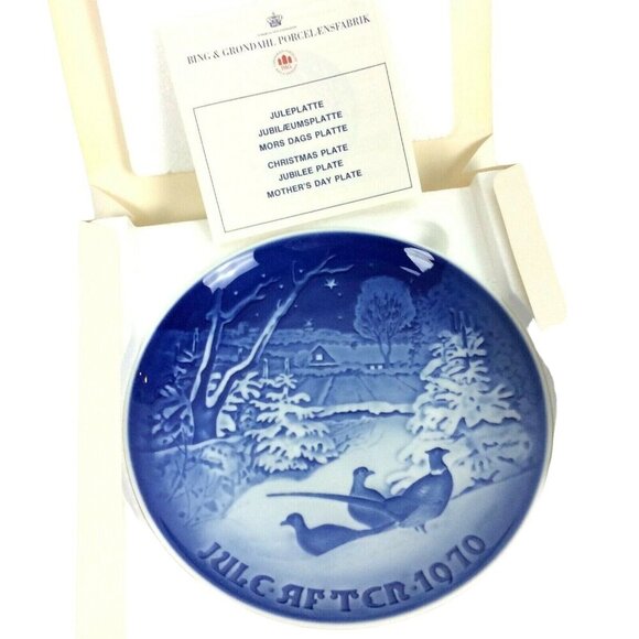 Bing & Grondahl 1970 Christmas Plate Blue Pheasants In Snow Copenhagen Porcelain - Picture 2 of 5